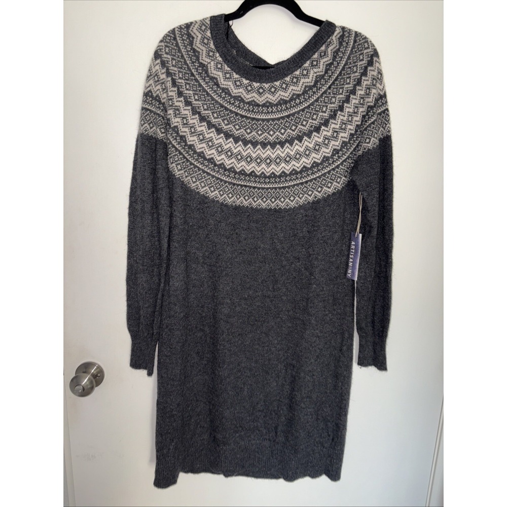 Artisan NY Fair Isle Nordic Sweater  Dress  Alpaca XL  Gray New With Tag